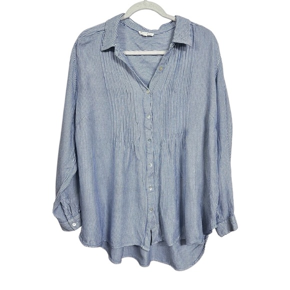 Jane and Delancey Womens Sz 1X Blue Long Sleeve Button Up Casual Striped Top - Picture 1 of 7